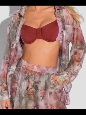 TA3 Swim Cover-Up Button Down Tie Waist M/L NWT